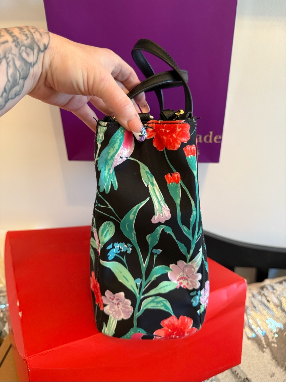kate spade Black Floral & Teal Bird Tote - Picture 3 of 12